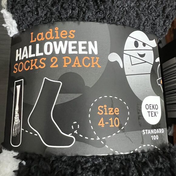 Halloween Socks 2 Sets of 2 Pack ALDI Cozy Crew Novelty Ladies& Mens 4 Pairs All - Picture 3 of 9